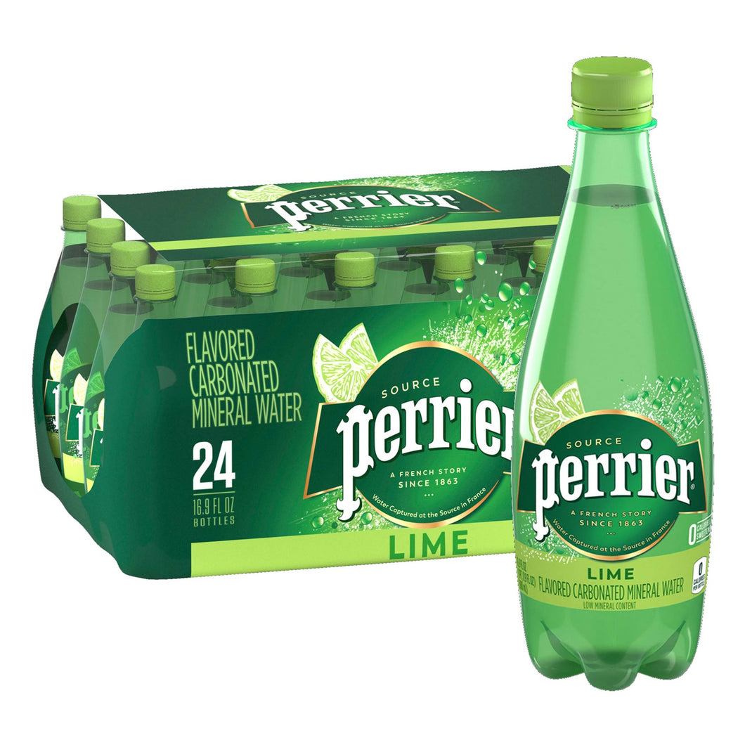 Perrier Sparkling Mineral Water, Lime, 16.9oz (Pack of 24)