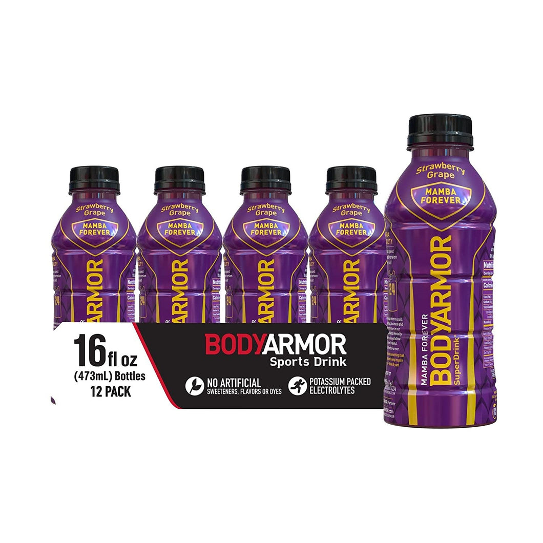BodyArmor Electrolyte SuperDrink, Strawberry Grape / Mamba Forever, 16 Oz (Pack of 12)
