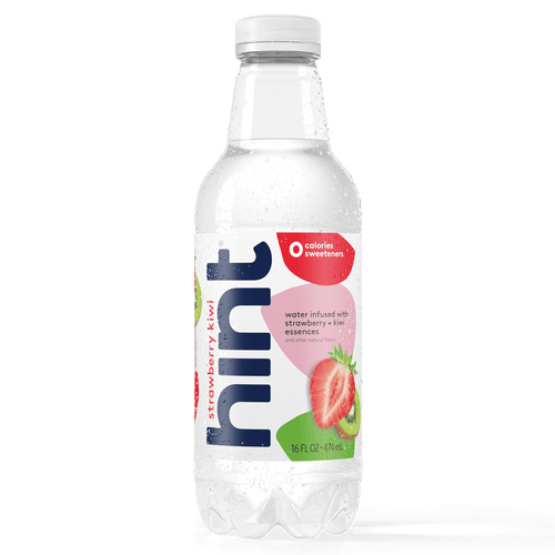 Hint Premium Strawberry Kiwi Unsweetened Essence Water 16 oz Plastic Bottles (12 Pack) - Oasis Snacks