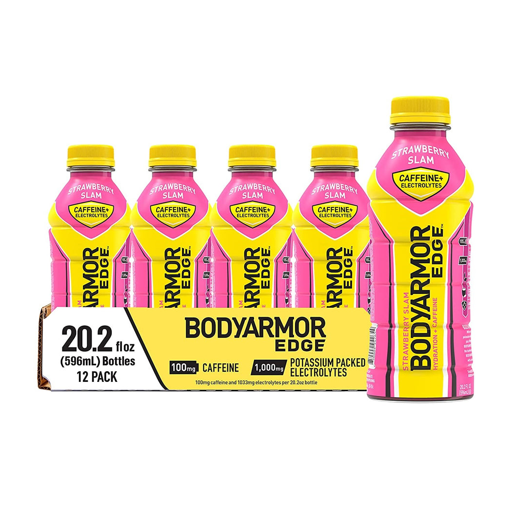 BodyArmor EDGE Hydration Sports Drink with Caffeine + Electrolytes, Strawberry Slam, 20oz (Pack of 12)