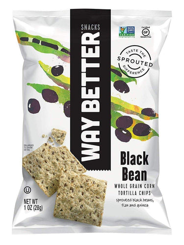 Way Better Snacks Sprouted Gluten Free Tortilla Chips, Beyond Black Bean, 1 Ounce (Pack of 12) - Oasis Snacks