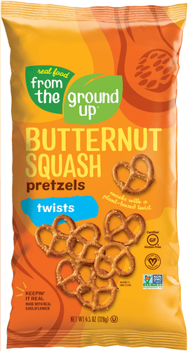 From the Ground Up Butternut Squash Pretzel Twists, 4.5 oz Bags (Pack of 12) - Oasis Snacks
