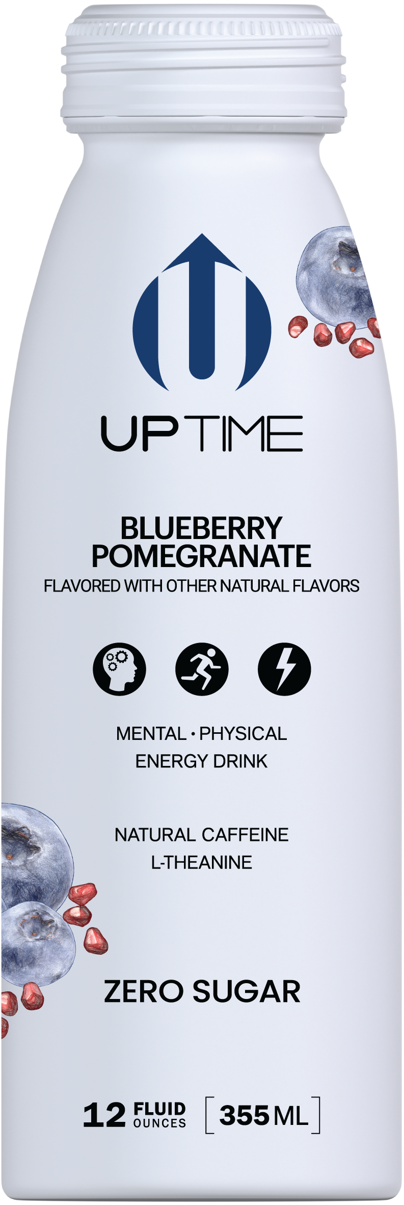 UPTIME Premium Energy Drink, Blueberry Pomegranate - Sugar Free, 12oz Bottles (Pack of 12)