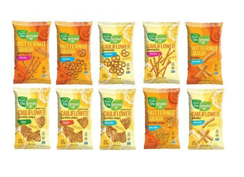 From the Ground Up Cauliflower and Butternut Squash Pretzel, Stalks, Tortilla Chips 4oz, Mix & Match Custom Pack of 10 - Oasis Snacks