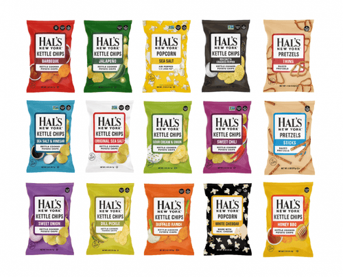 Hal's New York Kettle Cooked Potato Chips and Baked Pretzels 2oz Bags, Mix & Match Custom Pack of 24 - Oasis Snacks