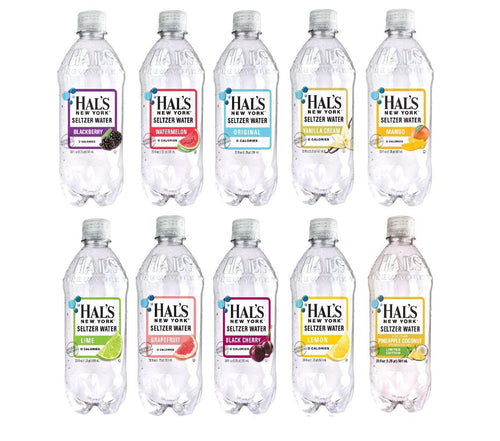 Hal's New York Seltzer Water 20oz, Mix & Match Custom Pack of 24 - Oasis Snacks
