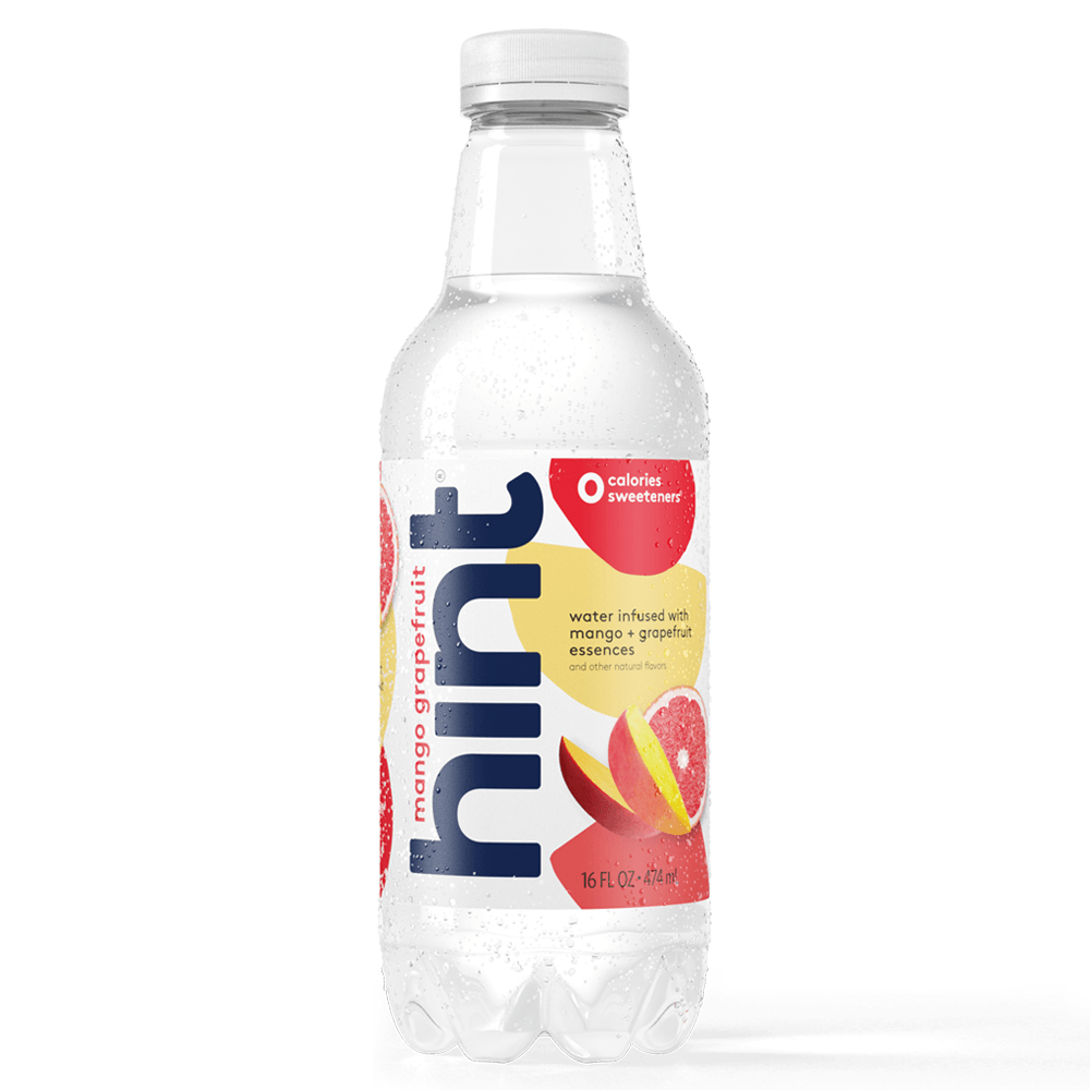 Hint Premium Mango-Grapefruit Unsweetened Essence Water 16 oz Plastic Bottles (12 Pack) - Oasis Snacks