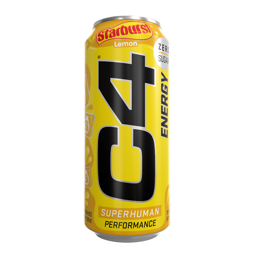 C4 Original Carbonated Zero Sugar Energy Drink, Starburst Lemon, 16 FL oz (Pack of 12) - Oasis Snacks
