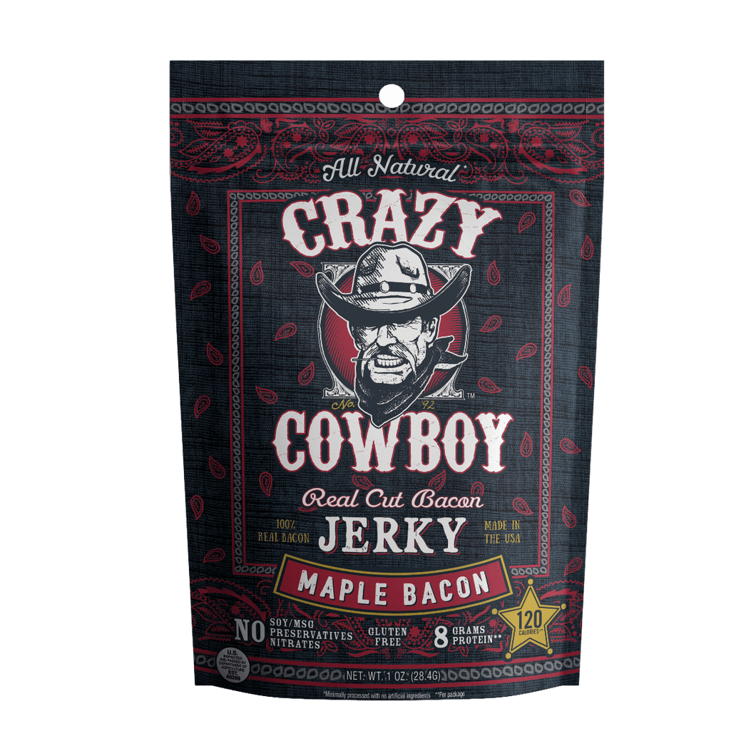 Crazy Cowboy Maple Bacon Real Cut Bacon Jerky 1.5 oz Bags (Pack of 12) - Oasis Snacks