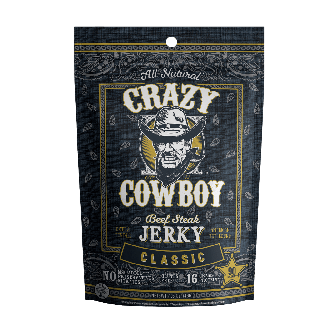 Crazy Cowboy Classic Beef Steak Jerky 1.5 oz Bags (Pack of 12) - Oasis Snacks