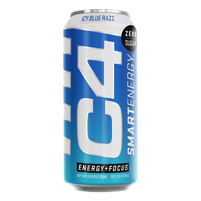 C4 Smart Energy Sparkling Energy Drink, Icy Blue Razz, 16 oz (Pack of 12) - Oasis Snacks