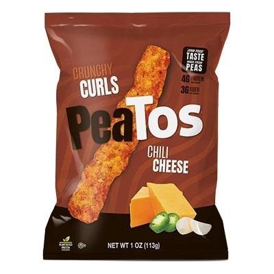 Peatos Crunchy Puffs Pea Plant Protein Snack, Chili Cheese, 1 Ounce (Pack of 12) - Oasis Snacks