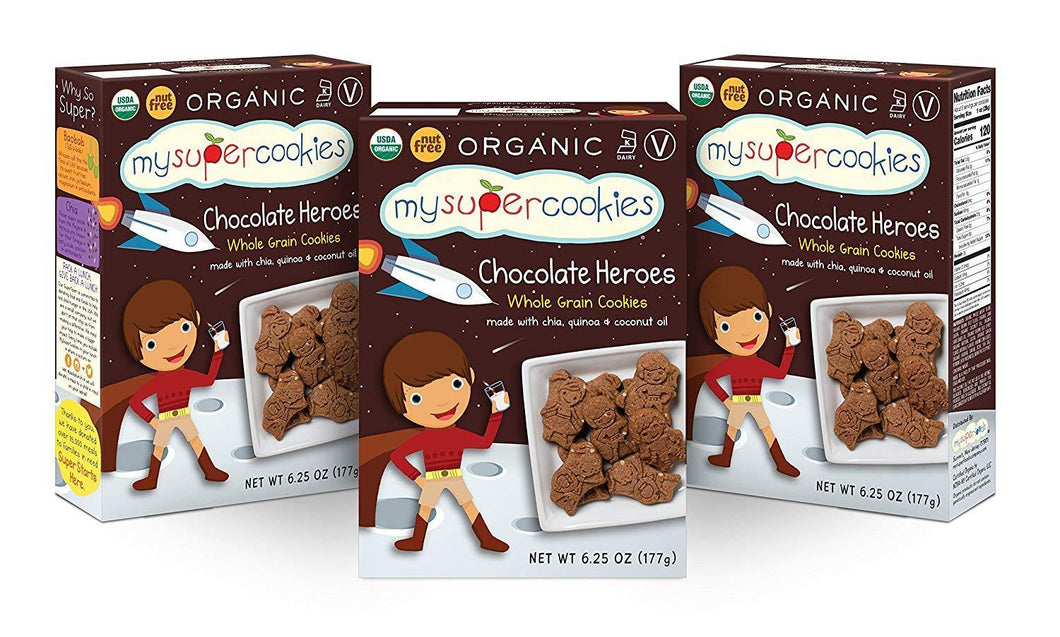 MySuperCookies Organic, Whole Grain & Nut Free Cookies, Chocolate Heroes, 6.25oz (Pack of 3) - Oasis Snacks