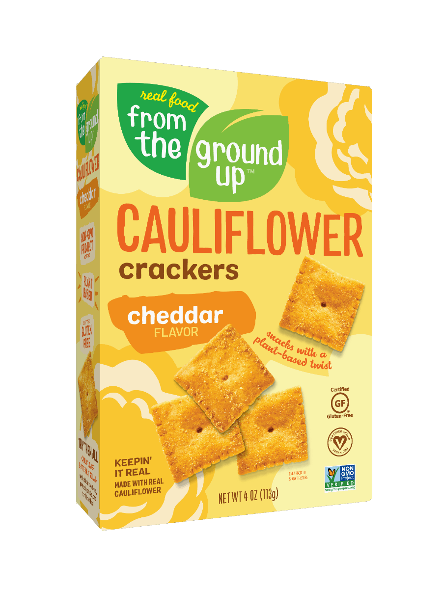 From The Ground Up Cauliflower Cheddar Crackers, 4 oz Pack (Pack of 6) - Oasis Snacks