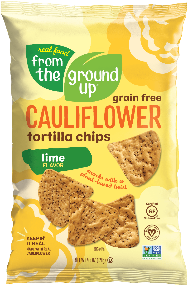 From the Ground Up Cauliflower Tortilla Chips, Lime, 4.5 oz (Pack of 6) - Oasis Snacks