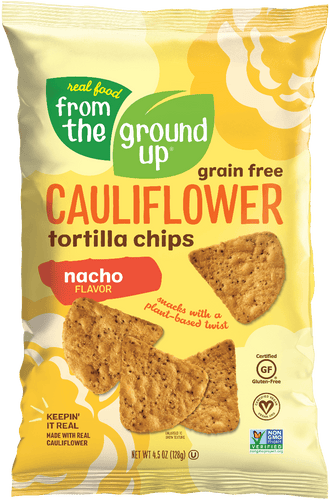 From the Ground Up Cauliflower Tortilla Chips, Nacho, 4.5 oz (Pack of 6) - Oasis Snacks