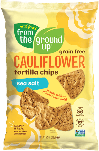 From the Ground Up Cauliflower Tortilla Chips, Sea Salt, 4.5 oz (Pack of 6) - Oasis Snacks
