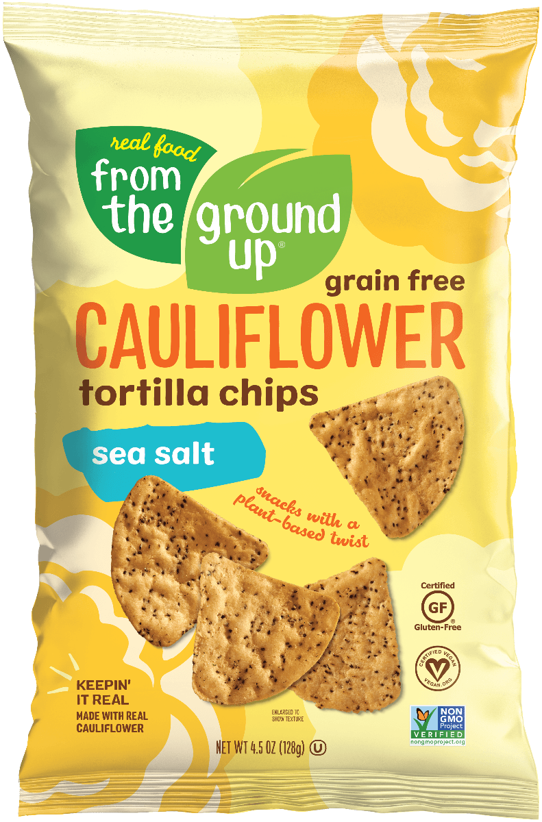 From the Ground Up Cauliflower Tortilla Chips, Sea Salt, 4.5 oz (Pack of 6) - Oasis Snacks