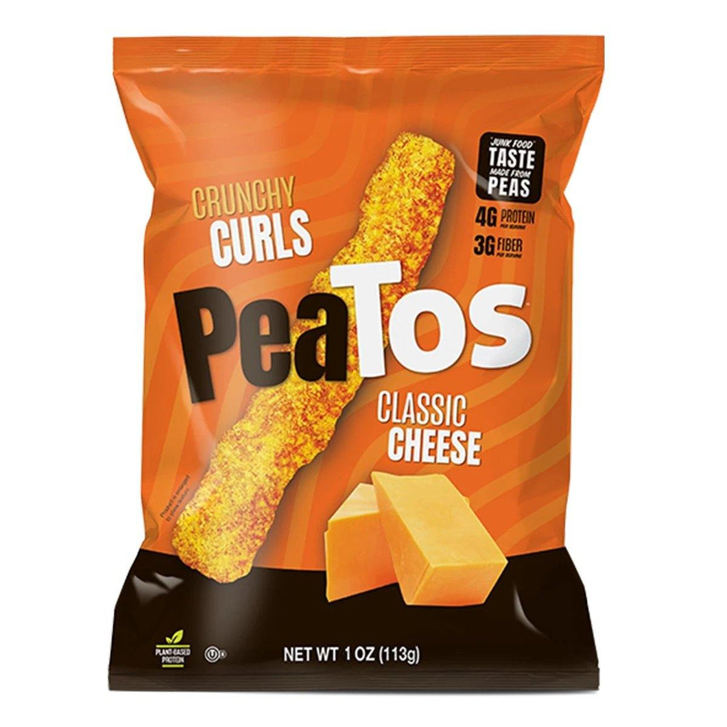 Peatos Crunchy Puffs Pea Plant Protein Snack, Classic Cheese, 1 Ounce (Pack of 12) - Oasis Snacks