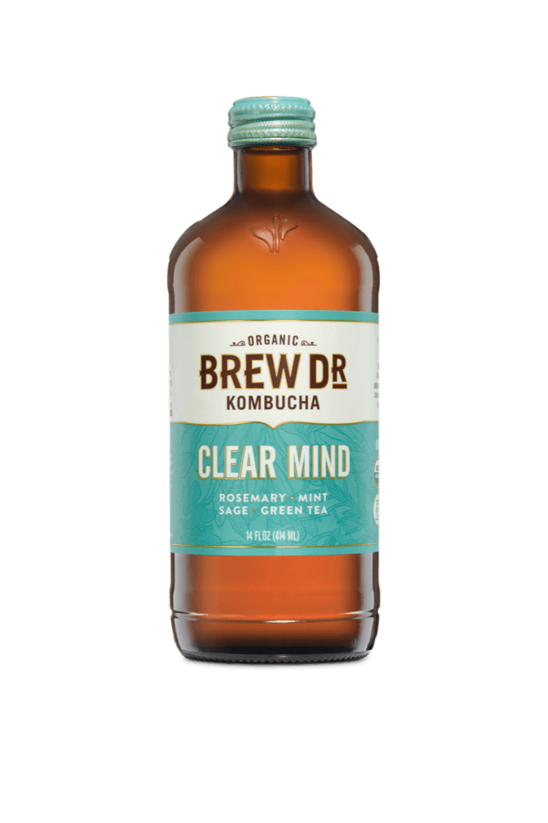 Brew Dr. Organic Kombucha Drink, Clear Mind, 14 fl oz Glass Bottles (Pack of 12) - Oasis Snacks