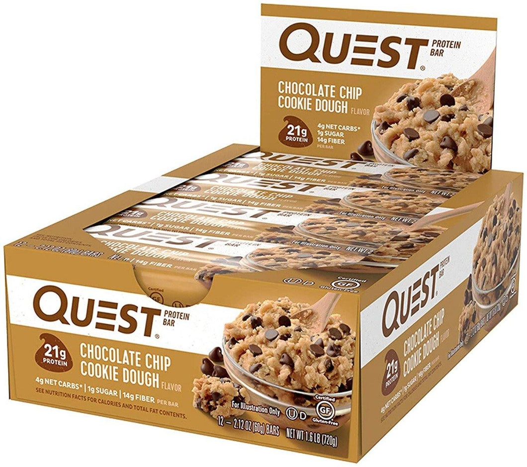 Quest Nutritional 21g Protein Bars, Chocolate Chip Cookie Dough, 2.12oz (Pack of 12) - Oasis Snacks