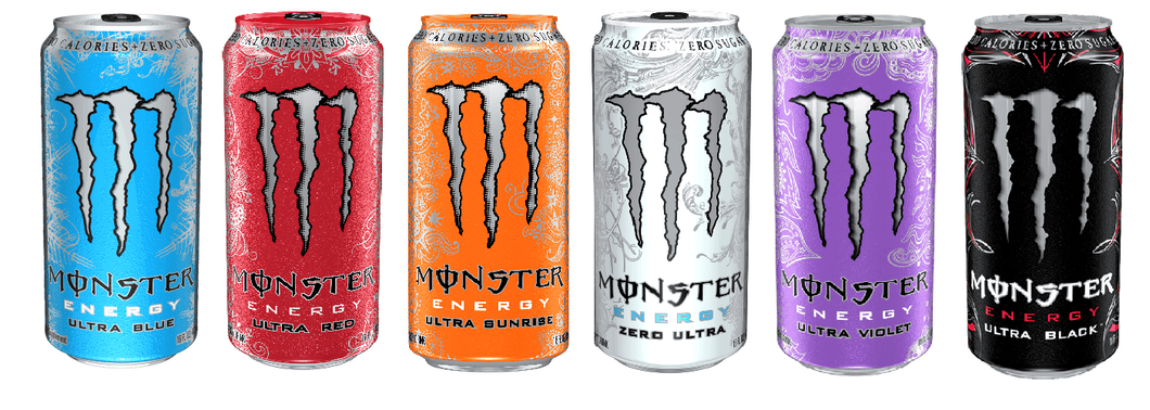 Monster Energy Ultra 6 Flavor, Ultra Violet, Ultra Red, Ultra Blue, Zero Ultra, Ultra Sunrise, Ultra Black, Variety Pack, 16 oz Cans (Pack of 12) - Oasis Snacks