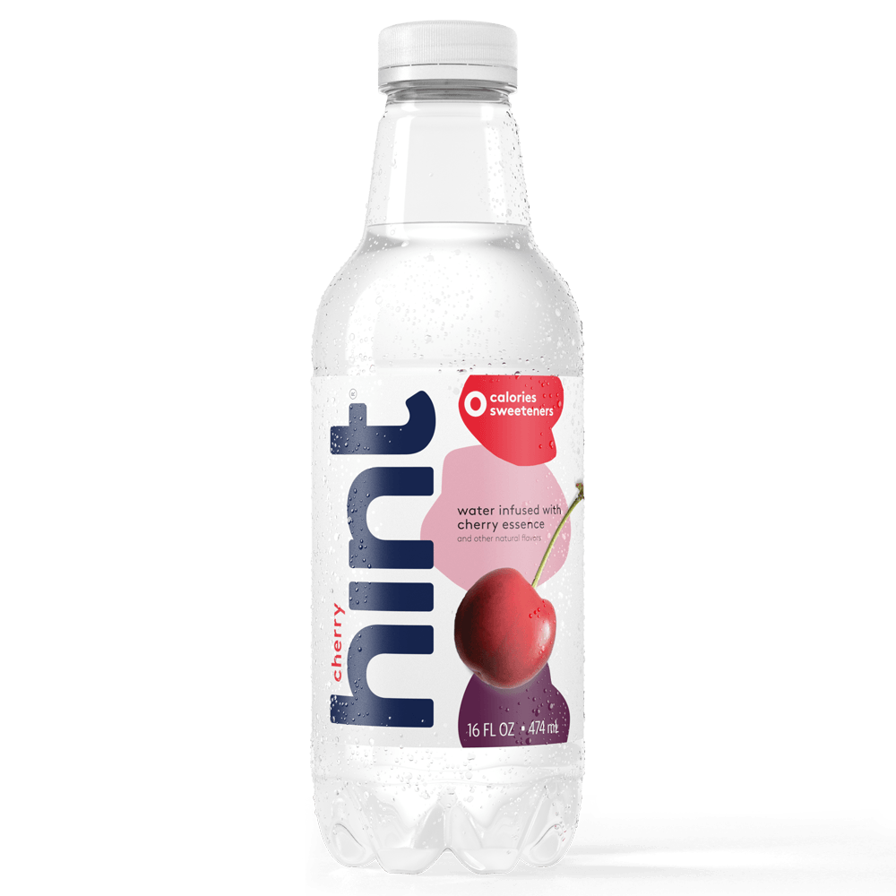 Hint Premium Cherry Unsweetened Essence Water 16 oz Plastic Bottles (12 Pack) - Oasis Snacks