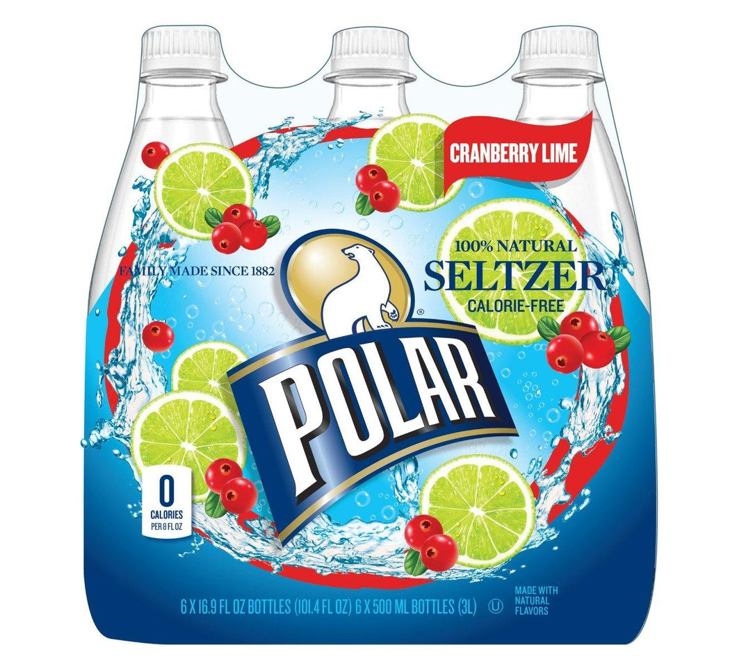Polar Cranberry Lime Seltzer Water 500ml (16.9oz) Bottles ( Pack of 24) - Oasis Snacks