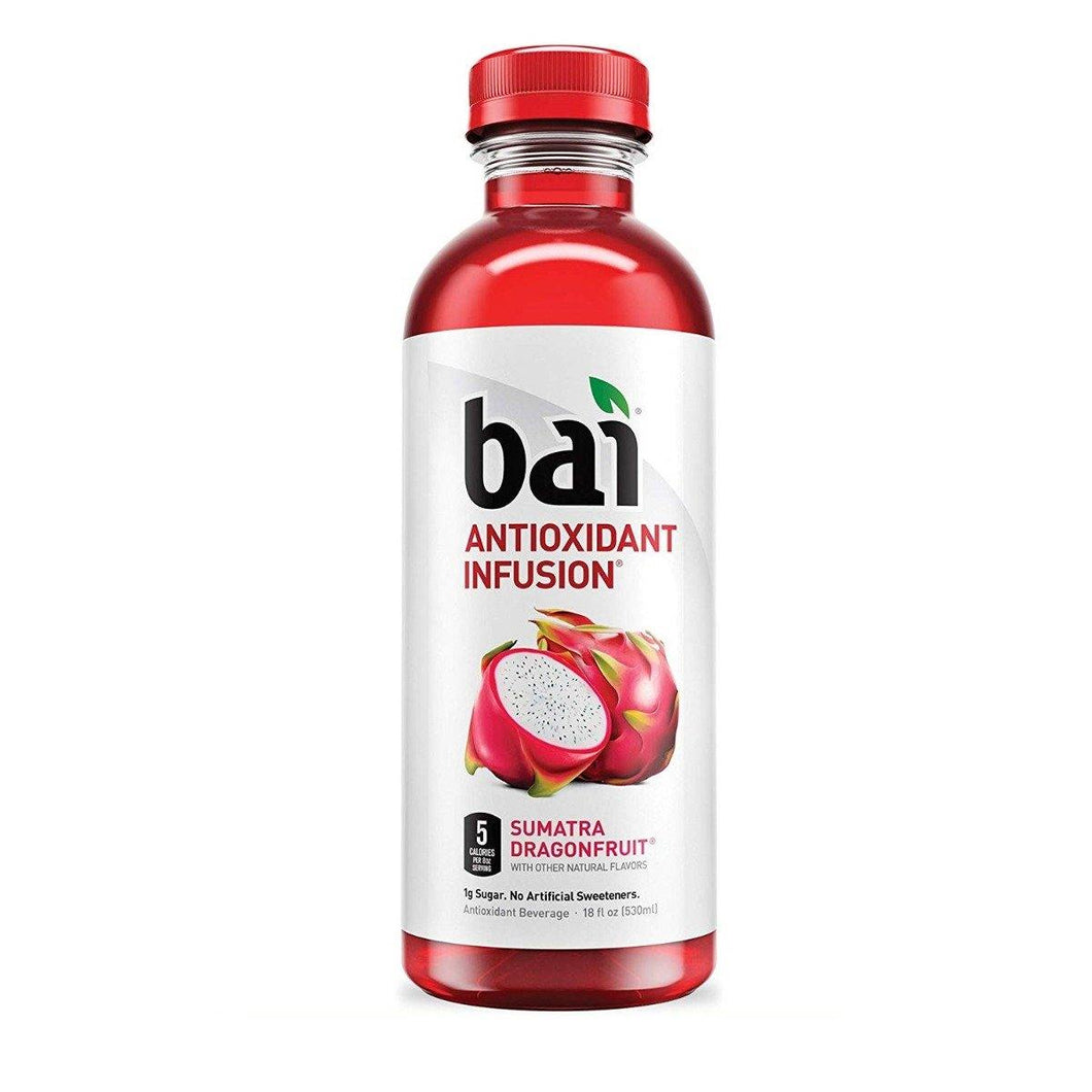 Bai Flavored Water, Sumatra Dragonfruit, Antioxidant Infused Drinks, 18 fl oz (Pack of 12) - Oasis Snacks