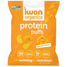Load image into Gallery viewer, IWON Organics Protein Puffs, Cheddar Cheese, 1.5oz (Pack of 8) - Oasis Snacks
