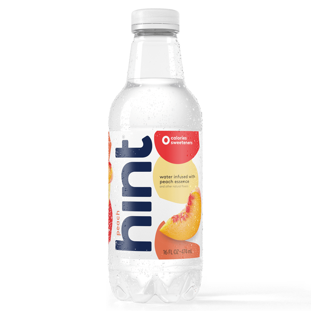 Hint Premium Peach Unsweetened Essence Water 16 oz Plastic Bottles (12 Pack) - Oasis Snacks