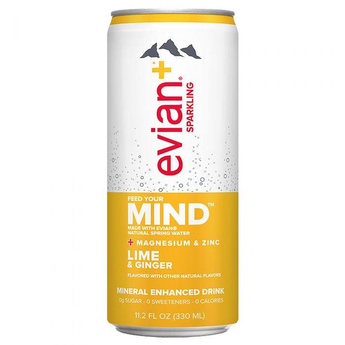 Evian + Sparkling Water Mineral Enhanced, Lime + Ginger, 11.2oz (Pack of 12) - Oasis Snacks