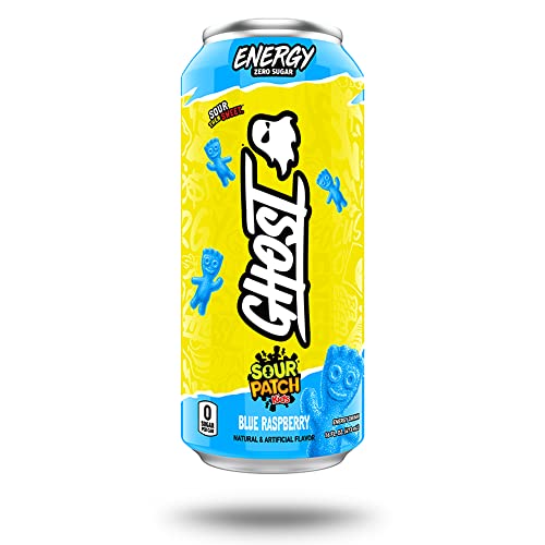 Ghost Energy Drink, Sour Patch Kids Blue Raspberry, 16oz (Pack of 12)