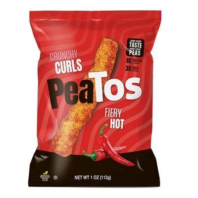 Peatos Crunchy Puffs Pea Plant Protein Snack, Fiery Hot, 1 Ounce (Pack of 12) - Oasis Snacks