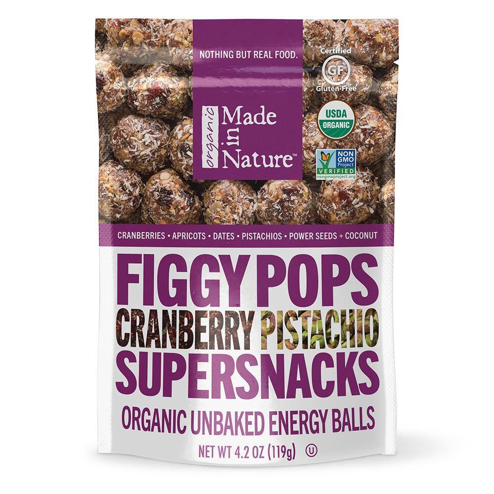 Made in Nature Figgy Pops Organic Unbaked Energy Balls, Cranberry Pistachio, 4.2 oz (Pack of 6) - Oasis Snacks