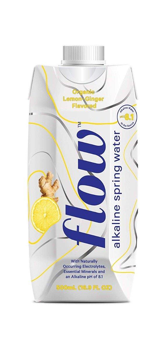 Flow Alkaline Spring Water - Organic Lemon + Ginger, in eco-Friendly 16.9 oz Packaging (Pack of 12) - Oasis Snacks