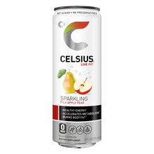 Load image into Gallery viewer, CELSIUS Sparkling FUJI APPLE PEAR Fitness Drink, ZERO Sugar, 12oz Slim Can (Pack of 12) - Oasis Snacks
