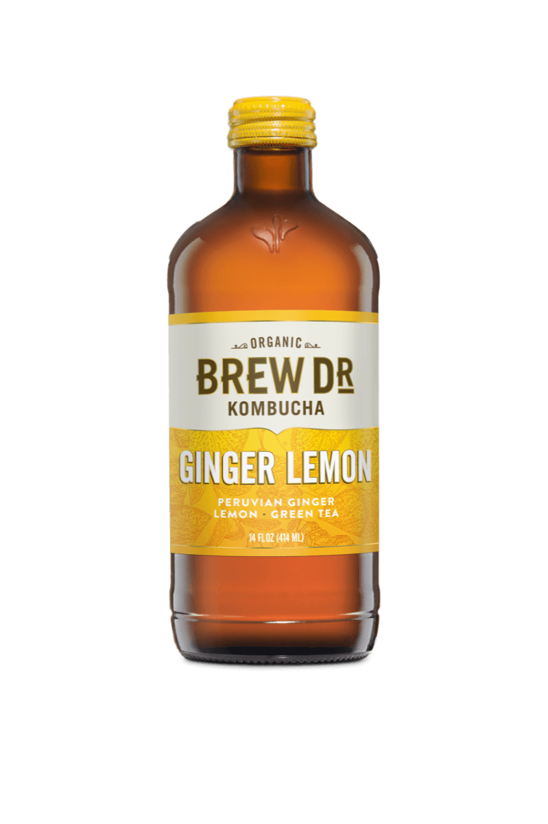 Brew Dr. Organic Kombucha Drink, Ginger Lemon, 14 fl oz Glass Bottles (Pack of 12) - Oasis Snacks