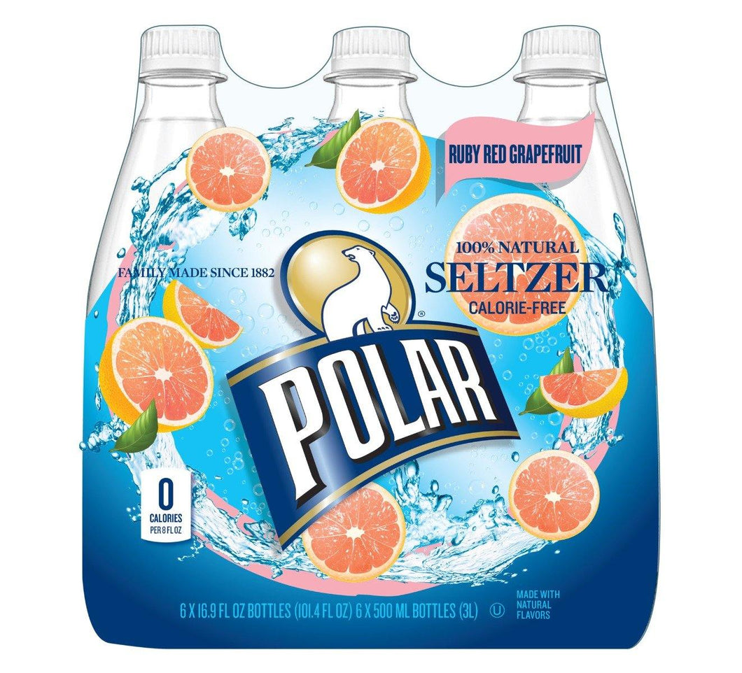 Polar Ruby Red Grapefruit Seltzer Water 500ml (16.9oz) Bottles ( Pack of 24) - Oasis Snacks