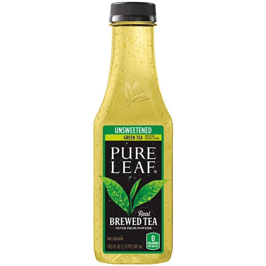 Pure Leaf Real Brewed Iced Tea, Green Tea Unsweetened, 18.5 Fl. Oz (Pack Of 12) - Oasis Snacks