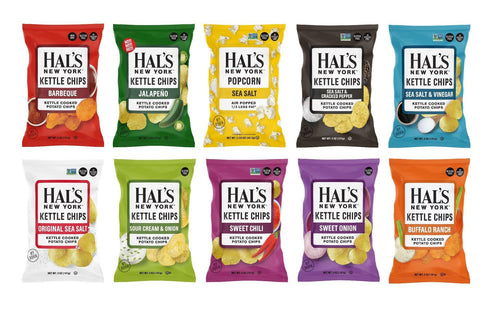 Hal's New York Kettle Cooked Potato Chips, Gluten Free, 10 Flavor Variety Pack, 5 oz (Pack of 10) - Oasis Snacks