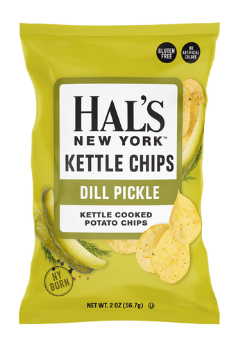 Hal's New York Kettle Cooked Gluten Free Potato Chips, Dill Pickle, 2 oz (Pack of 24) - Oasis Snacks