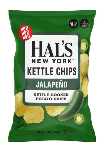 Hal's New York Kettle Cooked Potato Chips, Gluten Free, Jalapeno, 5 oz Bag - Multi Pack - Oasis Snacks