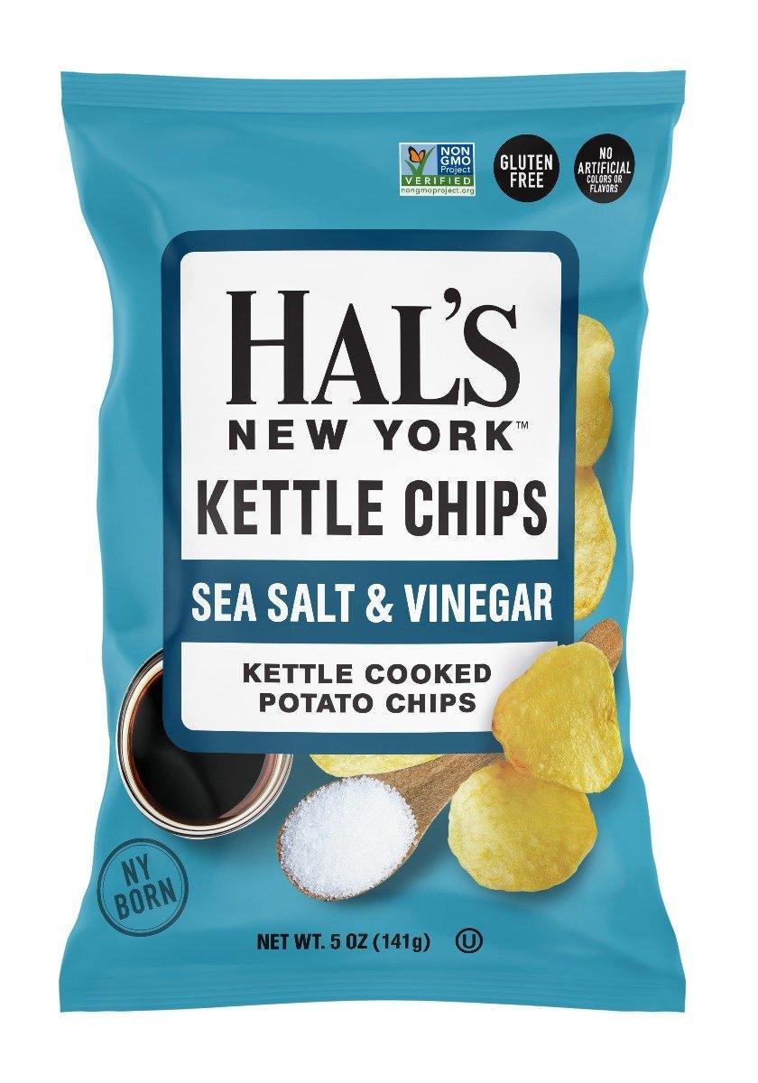 Hal's New York Kettle Cooked Potato Chips, Gluten Free, Sea Salt & Vinegar, 5 oz Bag - Multi Pack - Oasis Snacks