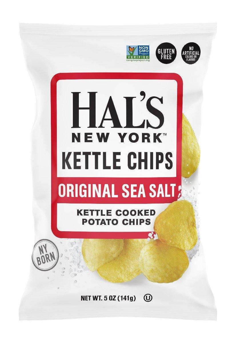 Hal's New York Kettle Cooked Potato Chips, Gluten Free, Sea Salt, 5 oz Bag - Multi Pack - Oasis Snacks