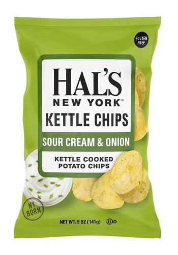Hal's New York Kettle Cooked Potato Chips, Gluten Free, Sour Cream & Onion, 5 oz Bag - Multi Pack - Oasis Snacks