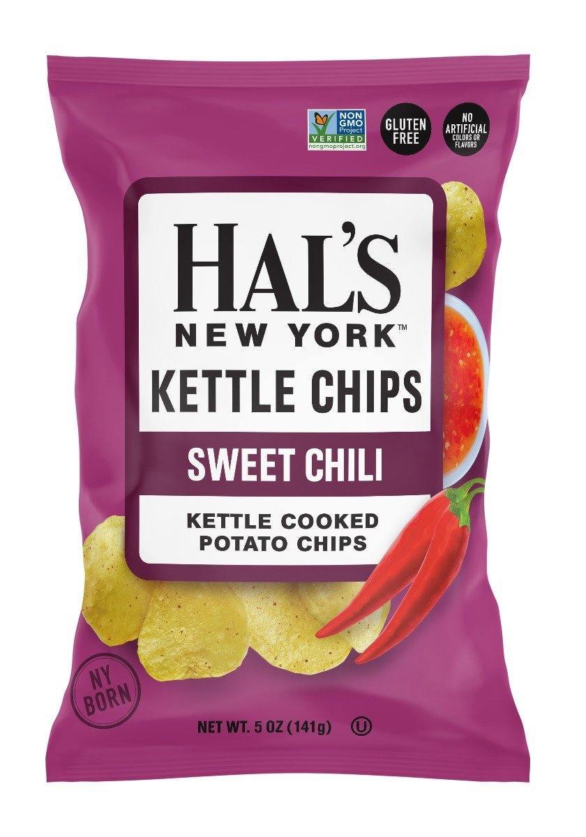 Hal's New York Kettle Cooked Potato Chips, Gluten Free, Sweet Chili, 5 oz Bag - Multi Pack - Oasis Snacks