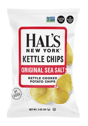 Hal's New York Kettle Cooked Gluten Free Potato Chips, Sea Salt, 2 oz (Pack of 24) - Oasis Snacks
