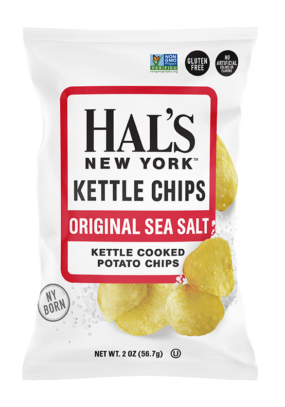 Hal's New York Kettle Cooked Gluten Free Potato Chips, Sea Salt, 2 oz (Pack of 24) - Oasis Snacks