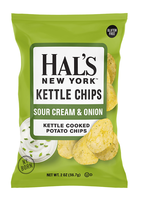Hal's New York Kettle Cooked Gluten Free Potato Chips, Sour Cream & Onion, 2 oz (Pack of 24) - Oasis Snacks